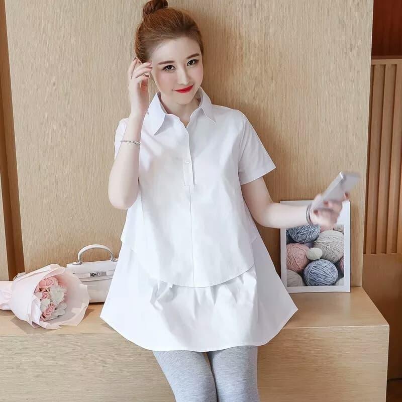 Áo bầu trắng cổ đức ngắntay-1255