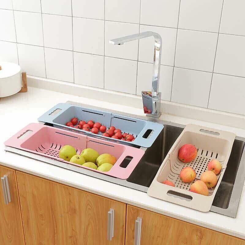 Combo 02 rổ gác ngang bồn rửa gấp gọn sâu lòng làm từ nhựa lúa mạch