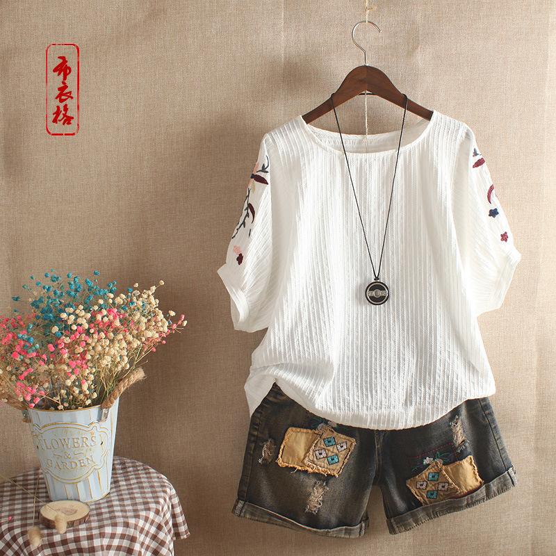 Áo kiểu nữ đẹp cao cấp phong cách retro vintage morigirl Thời trang phong cách Nhật áo kiểu bigsize freesize thêu hoa vải linen gân