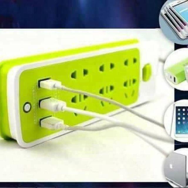 Ổ CẮM ĐIỆN CHỐNG GIẬT ĐA NĂNG TÍCH HỢP 3 CỔNG USB(Xanh lá)