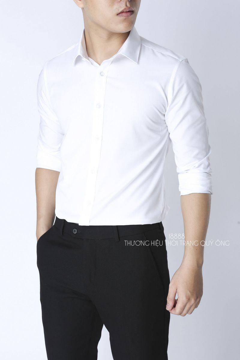 Áo sơ mi nam Màu Trắng Cổ Cứng Vải Trượt Cao cấp(Hàng Mới)