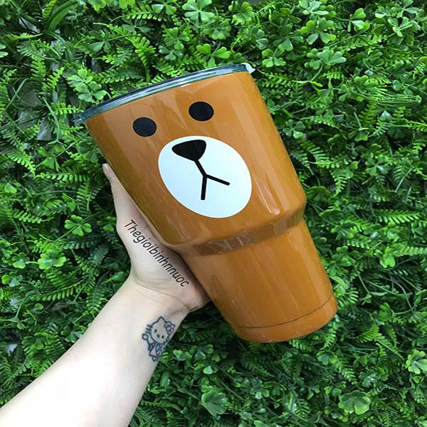 Ly giữ nhiệt yeti gấu nắp chống tràn tặng combo ống hút và túi b261