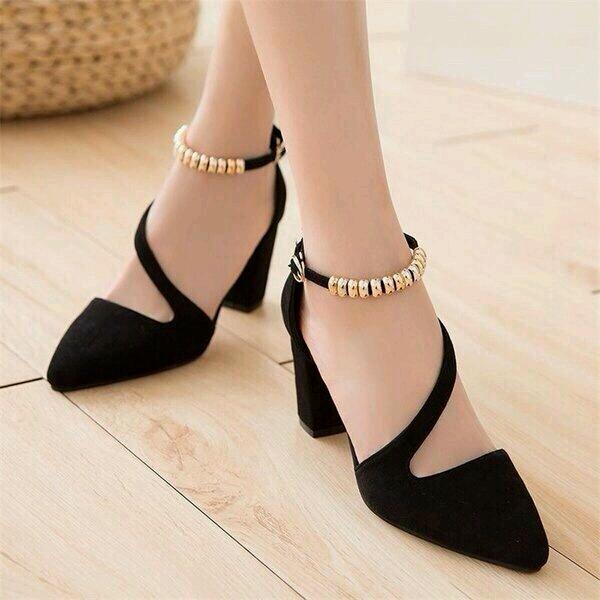 Giày sandal cao gót vuông chuỗi ngọc nữ xinh