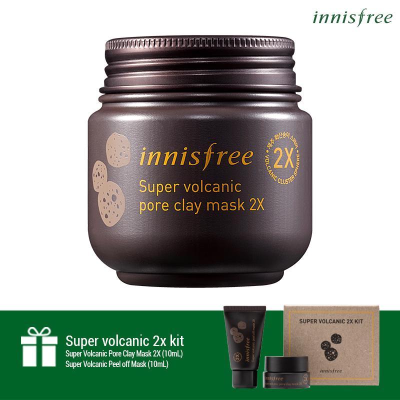 Siêu mặt nạ chăm sóc lỗ chân lông Innisfree Super Volcanic Pore Clay Mask 2X 100ml + Tặng 1 bộ sản phẩm chăm sóc lỗ chân lông