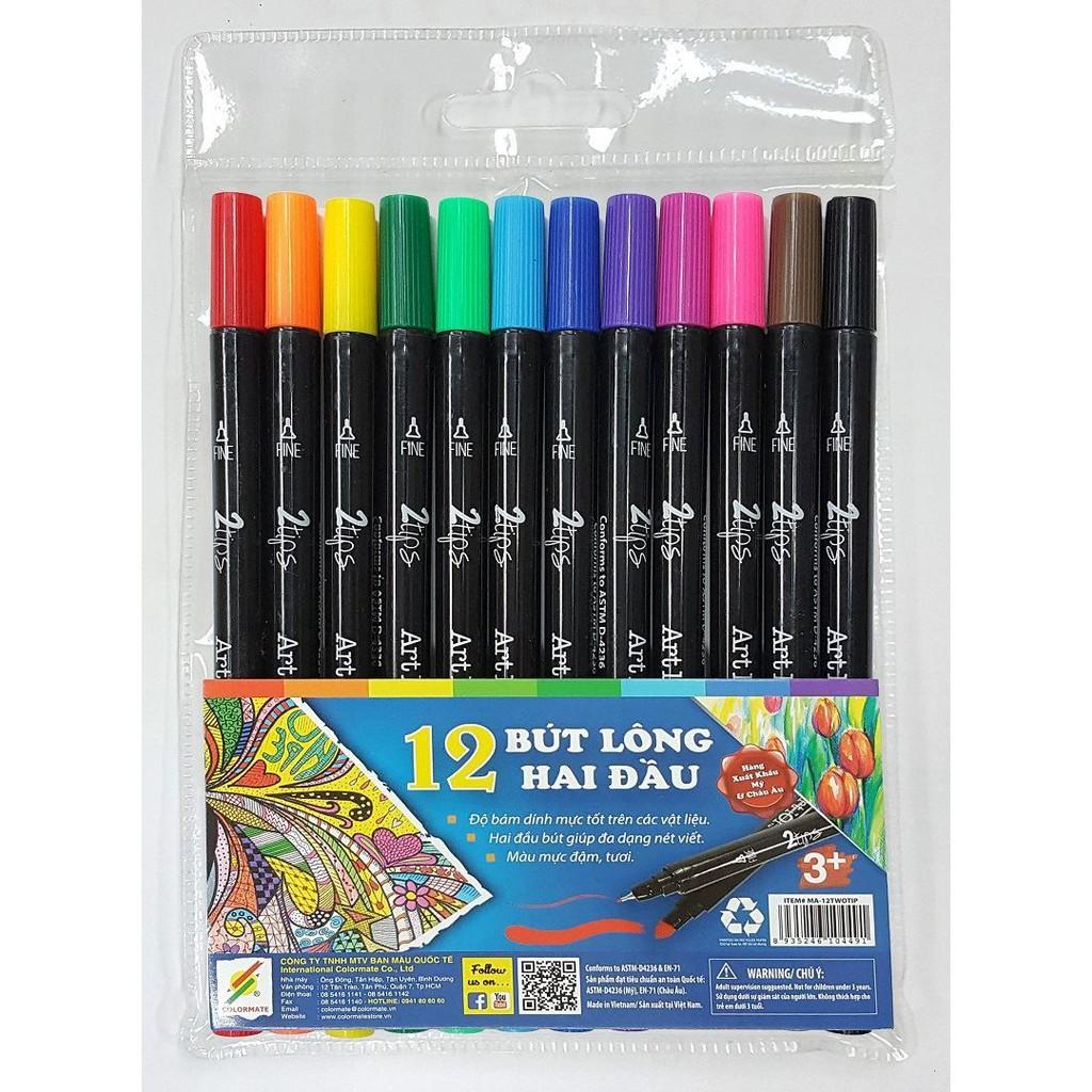 Bộ 12 cây bút lông 2 đầu ma-12twotip