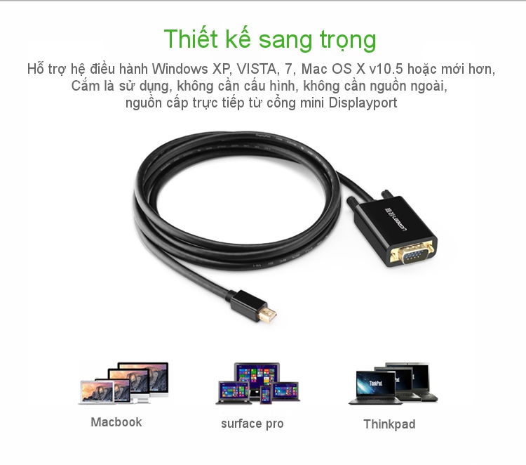 Cáp chuyển đổi Mini Displayport sang VGA dài 1,5m UGREEN MD103 Cáp chuyển đổi Mini Displayport sang VGA dài 1,5m UGREEN MD103