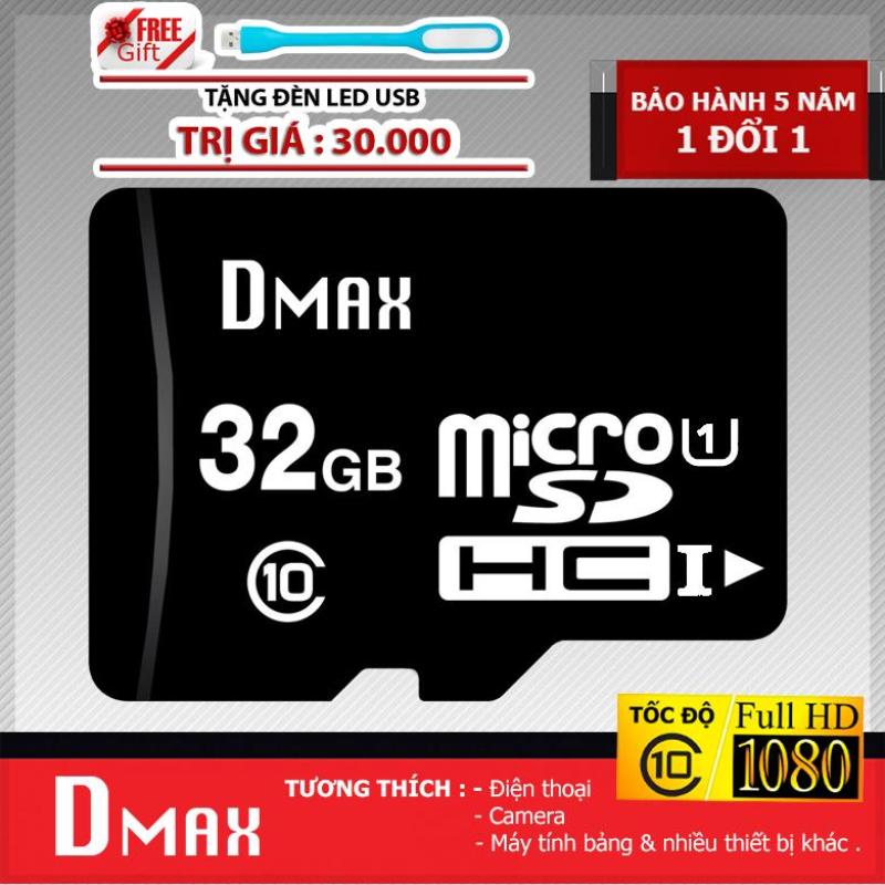 Thẻ nhớ 32GB UHS1 U1 Dmax Micro SDHC class 10+Tặng đèn led
