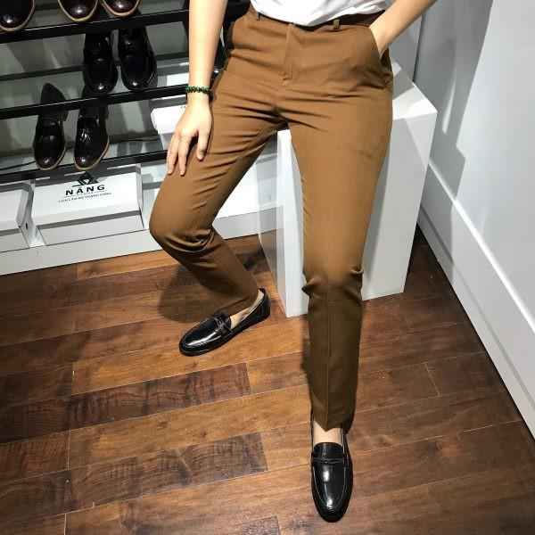 Quần Âu nam Nâu Vàng Vải Chéo  Quần Tây Nam co dãn không nhăn dáng hàn quốc