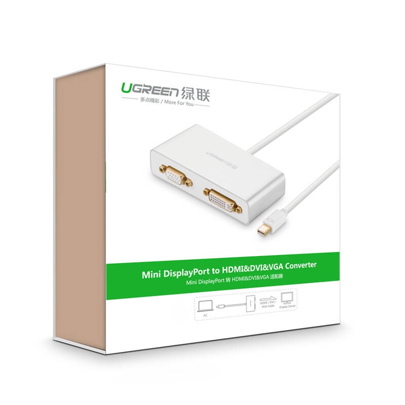 Cáp chuyển đổi (3 in 1) từ 1 cổng Mini DisplayPort sang 1 trong 3 cổng HDMI, DVI-I (24+5), VGA đầu cái UGREEN MD109 Cáp chuyển đổi (3 in 1) từ 1 cổng Mini DisplayPort sang 1 trong 3 cổng HDMI, DVI-I (24+5), VGA đầu cái UGREEN MD109