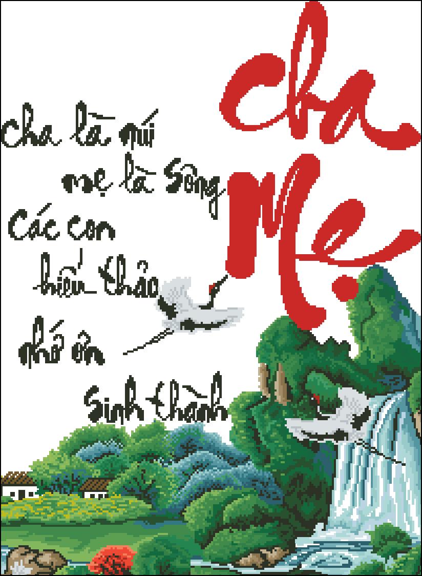 Tranh thêu chữ thập cha mẹ