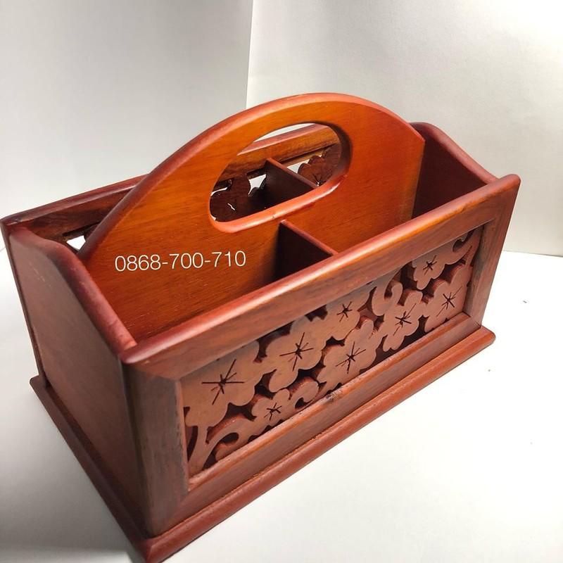 [HCM]Hộp đựng khăn giấy đa năng bằng gỗ hương có quai xách