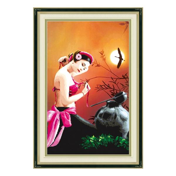 Tranh thêu cô gái bình gốm 3d ailuo al53387