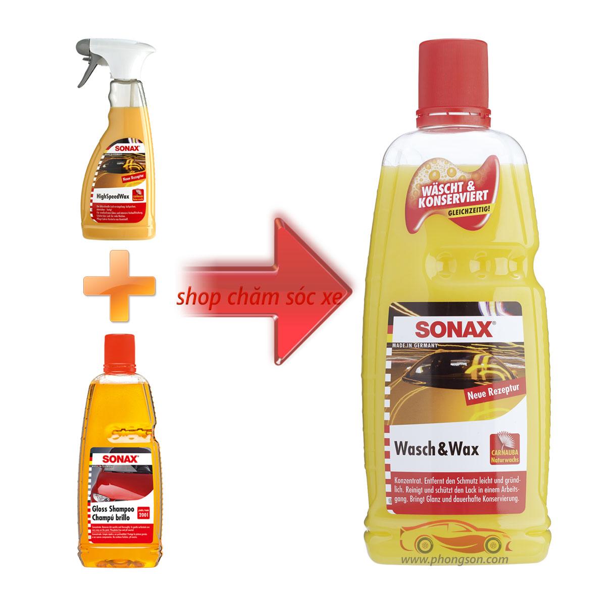 Nước rửa xe ôtô bóng sơn sonax wash+wax 313341 1 lít