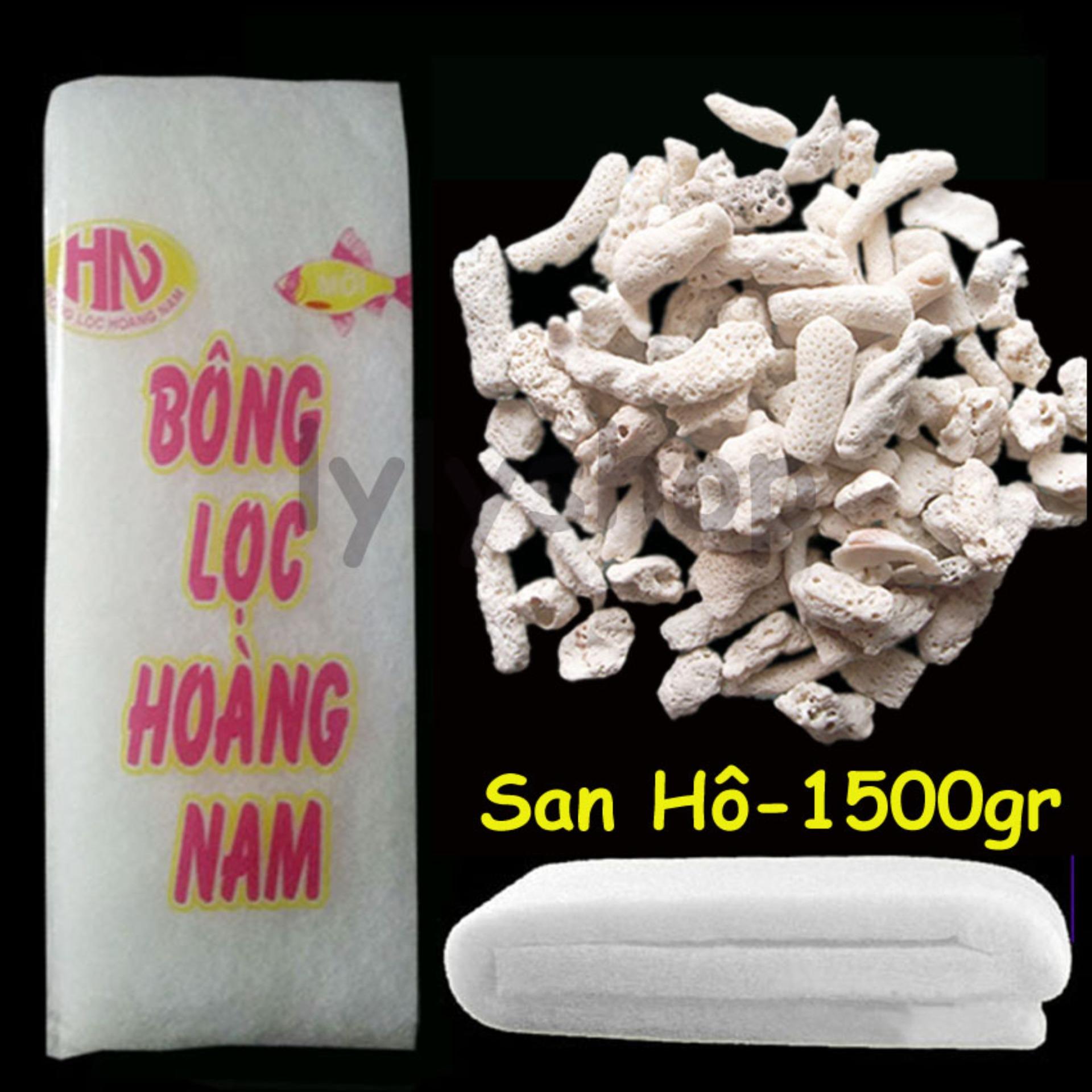 Combo bông lọc+ san hô fmart1500gr lọc nước cho bể cá, trang trí bể cá