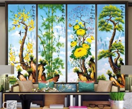 [HCM]Tranh Đính Đá Tùng Cúc Trúc Mai Y8084 164X100CM