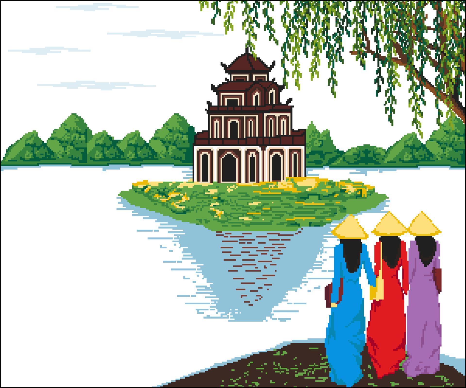 Tranh thêu chữ thập hồ gươm hà nội