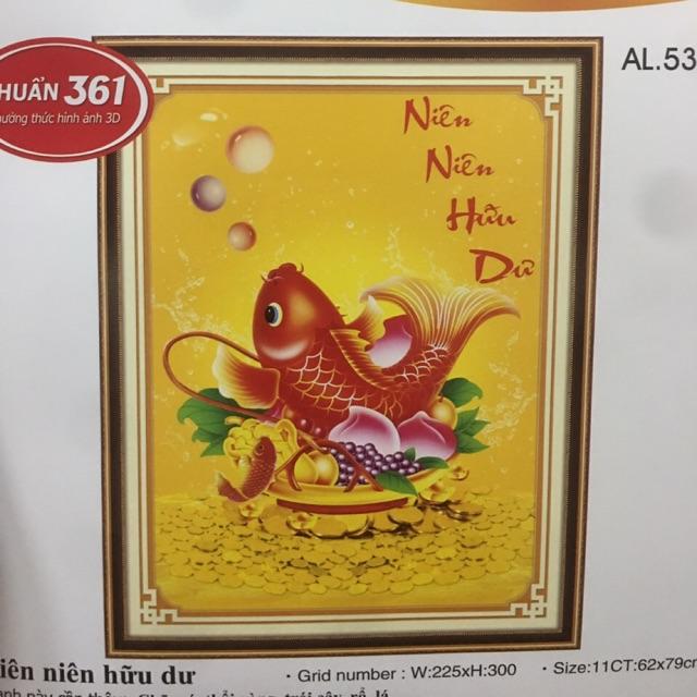 Tranh thêu cá chép niên niên hữu dư 3D Ailuo AL53490
