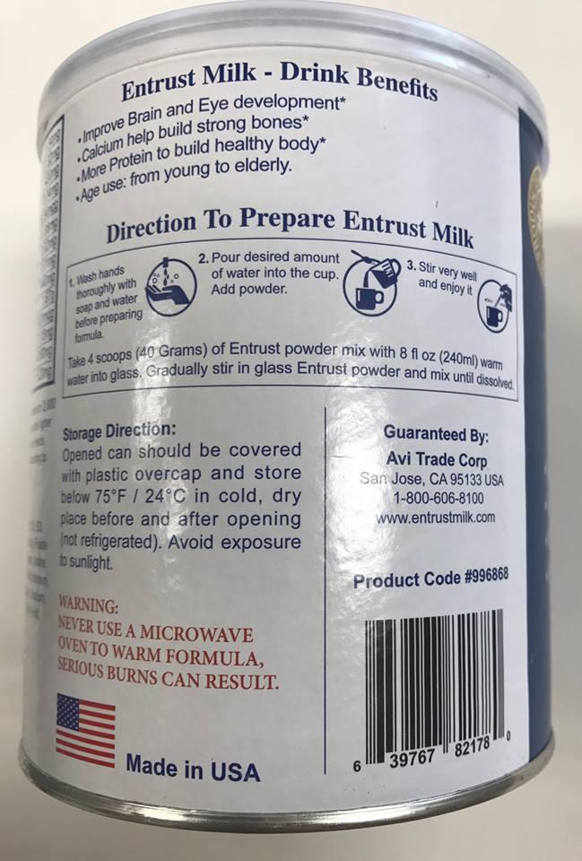 Sữa dành cho người tiểu đường Entrust Milk 400g