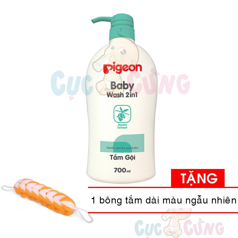 Sữa tắm gội Pigeon jojoba - Màu xanh 700ml Tặng 1 bông tắm dạng dài màu