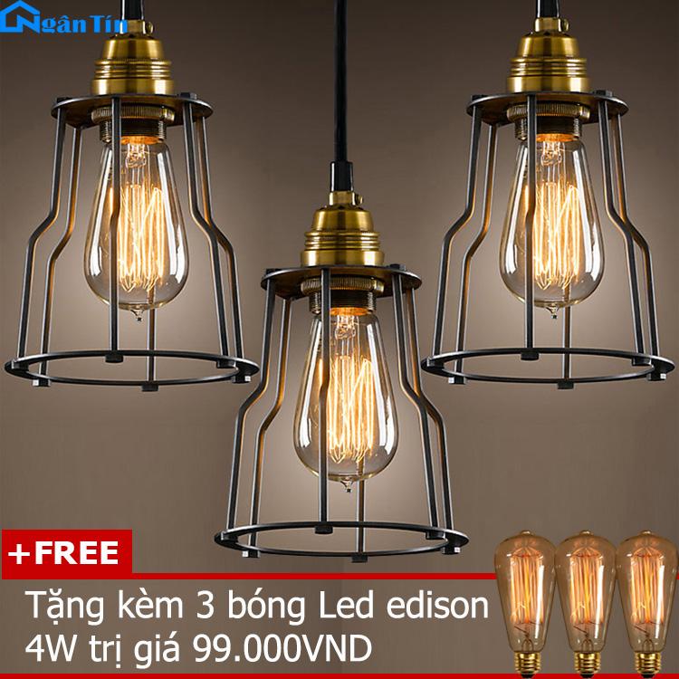 Bộ 3 đèn thả trần trang trí nhà quán cà phê THCN144 (Tặng kèm 3 bóng Led Edison 4W)