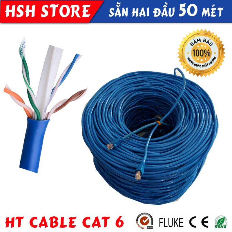 Bảng giá Dây cáp mạng Cat6 UTP HT-Cable 50 Mét Có sẵn 2 đầu (Blue, New 100%) Phong Vũ