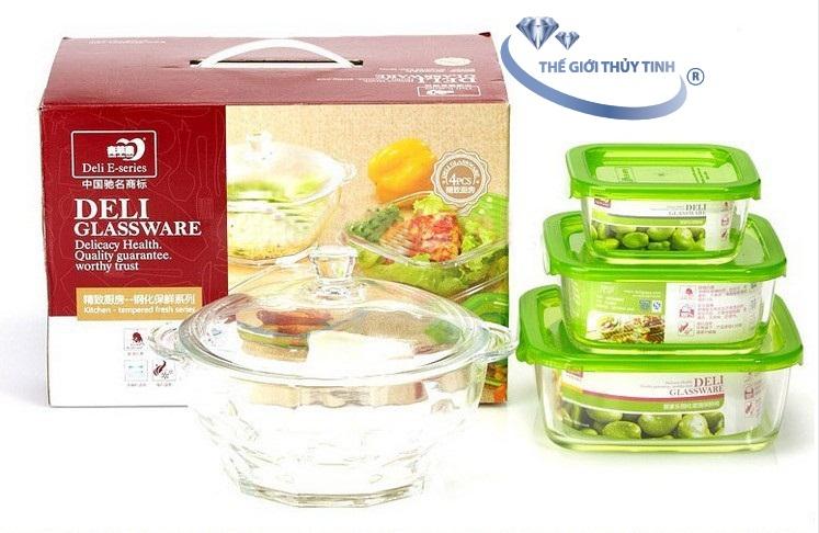Combo nồi và bộ 3 thố thủy tinh cao cấp
