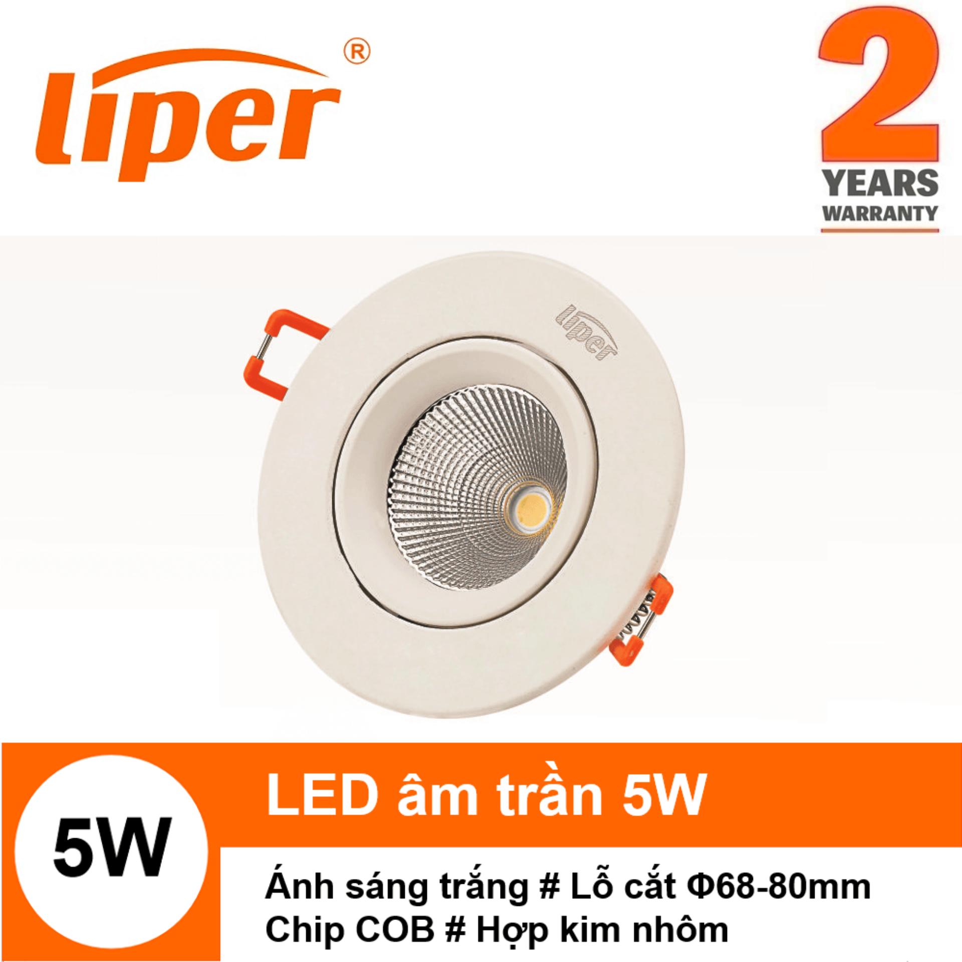 Đèn LED downlight âm trần tròn COB 5W ánh sáng trắng lỗ cắt Φ68-80mm LIPER LP-COB05F02-Y1-C