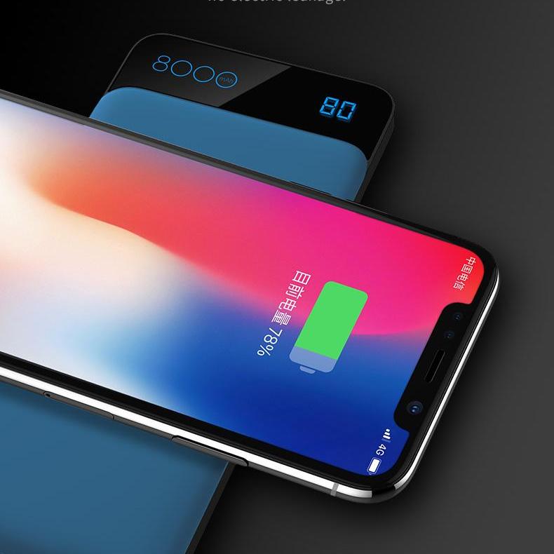 Sạc nhanh không dây chuẩn Qi kiêm pin dự phòng 8000 mAh cho các dòng smartphone Iphone 8, iphone X, Note8 Rockspace P39