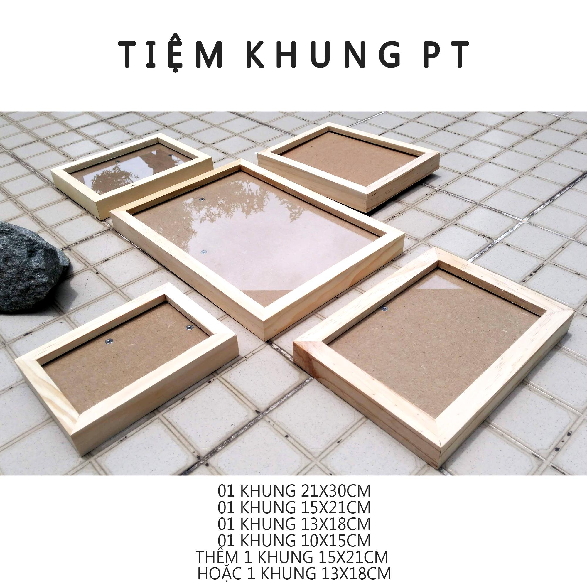 Bộ 5 Khung ảnh A4 A5 A6 13x18 - Khung hình gỗ thông mặt kính để bàn treo tường - Khung ảnh treo tường theo bộ Solid wood frame - Tiệm Khung PT