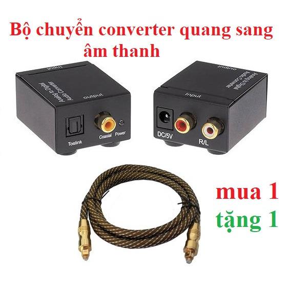 Bộ Thiết bị chuyển đổi Converter Quang sang âm thanh Toslink Coaxial to Audio R/F (Đen) + Cáp quang âm thanh Toslink Optical 1m (vàng)