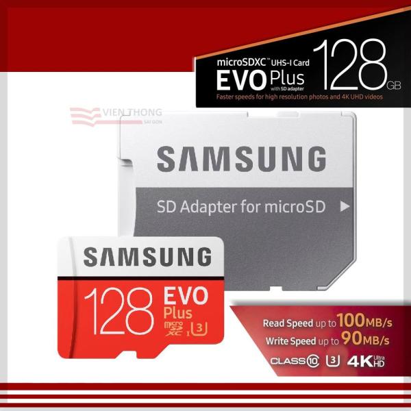 Thẻ nhớ 128GB microSDXC Samsung Evo Plus upto 100MB/s U3 C10 kèm Adapter (Bảo hành 10 năm) - Hãng phân phối chính thức (PT)