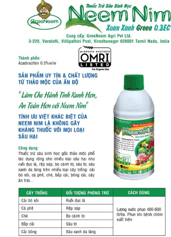 Thuốc trừ sâu sinh học NeemNim chiết xuất từ cây Neem Ấn Độ an toàn 100ml