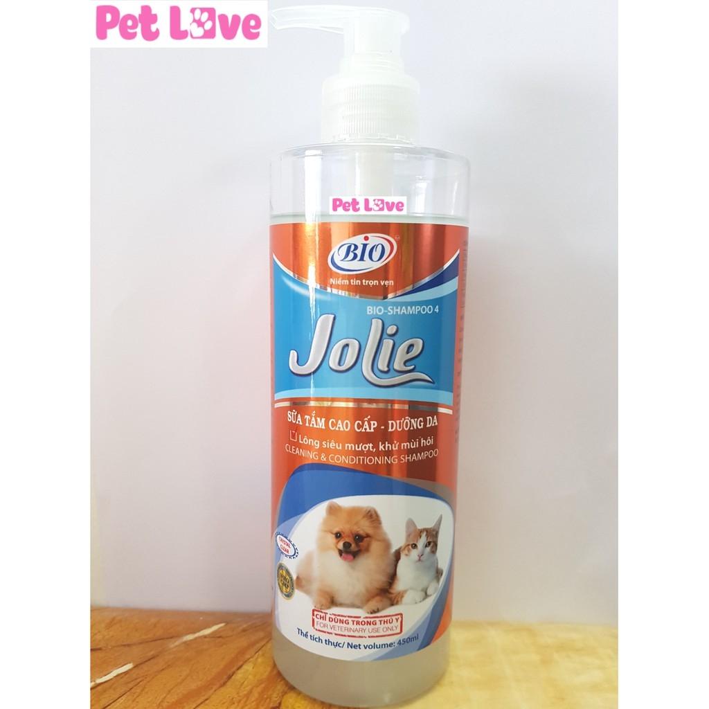 Sữa tắm dưỡng lông chó mèo siêu mượt, khử mùi hôi Bio Jolie (450ml)