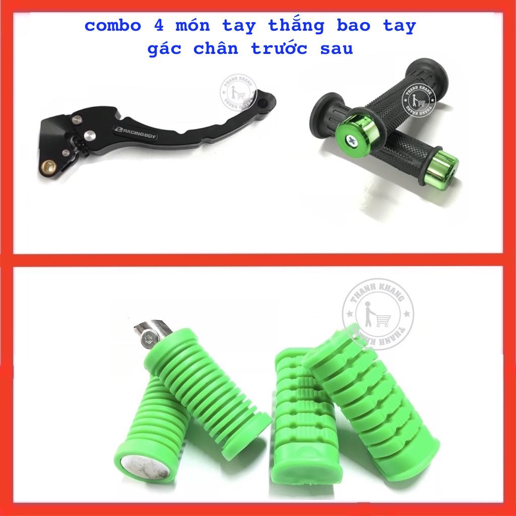 Tay thắng đùm kiểu RCB thanh khang màu đen,bao tay kiểu Ex 135 xanh lá và bộ gác chân cao su trước sau xanh lá 006000789  006000891  006000571  006000576