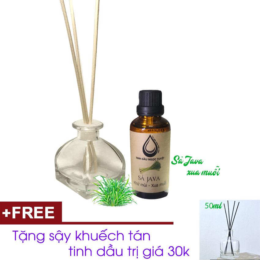 Combo tinh dầu sả java 30ml CỘNG lọ khuếch tán tinh dầu Ngọc Tuyết TẶNG que mây khuếch tán tinh dầu