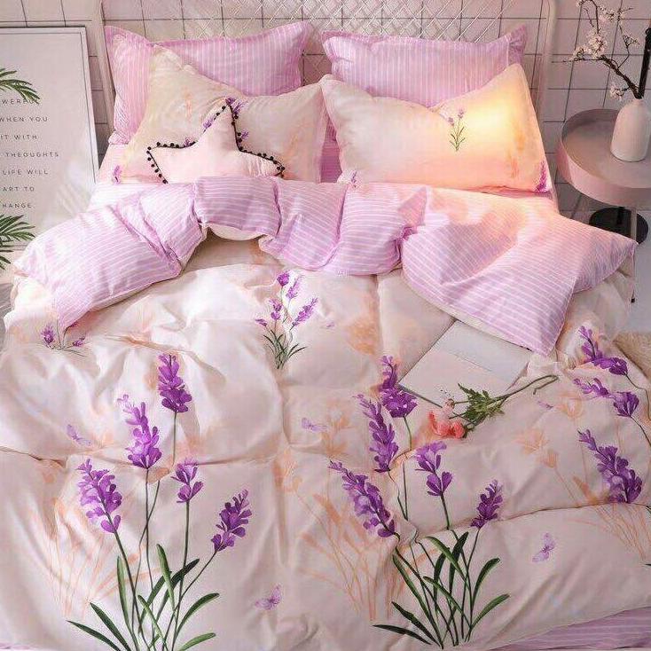 Bộ chăn ga gối hàn quốc hoa lavender 160x200