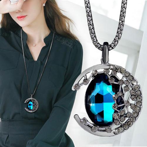 Dây chuyền Nữ dài lấp lánh sang trọng kèm mặt pha lê ánh trăng xanh Cao cấp Giá sỉ Phụ kiện quần áo Hàn Quốc Quà tặng Người đẹp Tình yêu MYL-X449