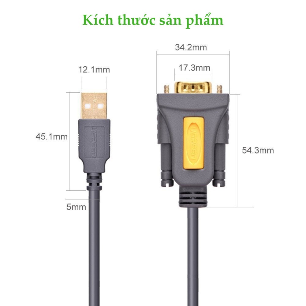 Dây USB 2.0 sang COM DB9 RS-232 chipset PL2303TA dài 1-3m UGREEN CR104 Dây USB 2.0 sang COM DB9 RS-232 chipset PL2303TA dài 1-3m UGREEN CR104