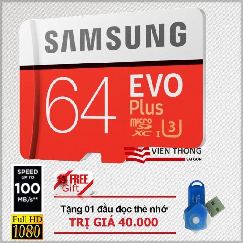 Thẻ nhớ 64gb Micro Samsung Evo plus U3 up to 100MB/s (Đỏ) + Tặng 01 đầu đọc thẻ nhớ Micro PT