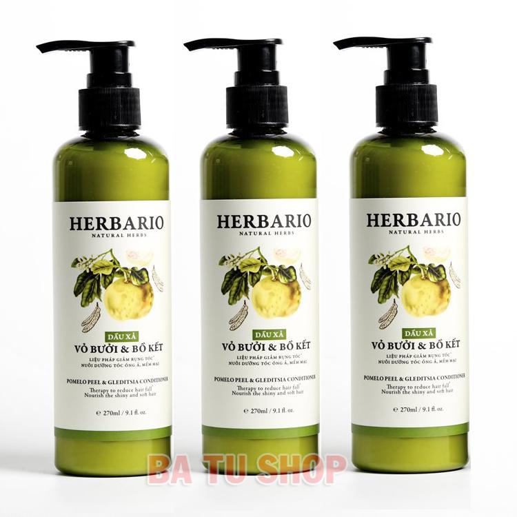 Bộ 3 chai Dầu Xả Vỏ Bưởi và Bồ Kết Herbario Giảm Rụng Tóc, Giúp Tóc Óng Ả, Mềm Mại 270ml x 3