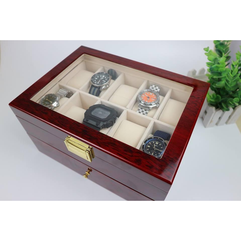 Hộp đựng đồng hồ 20 ngăn vỏ gỗ sơn piano