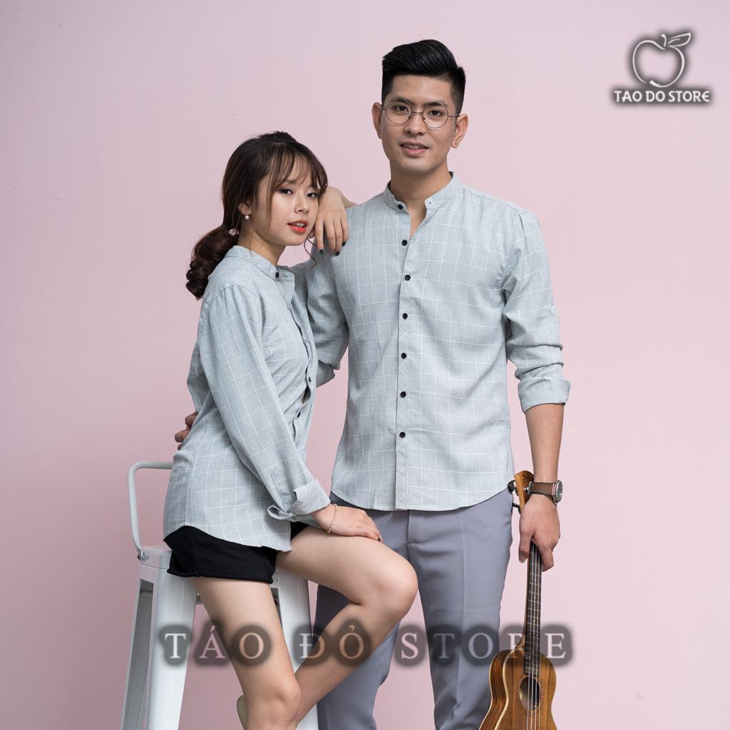 Áo Sơ Mi Cặp Đôi và Gia Đình Vải Đũi Kẻ Caro - SMT05  (Xám Nhạt)