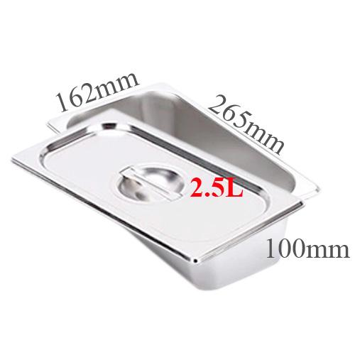 Khay inox có nắp Gn 1/4x100mm đựng kem tươi, hoa quả, topping, thạch trân châu