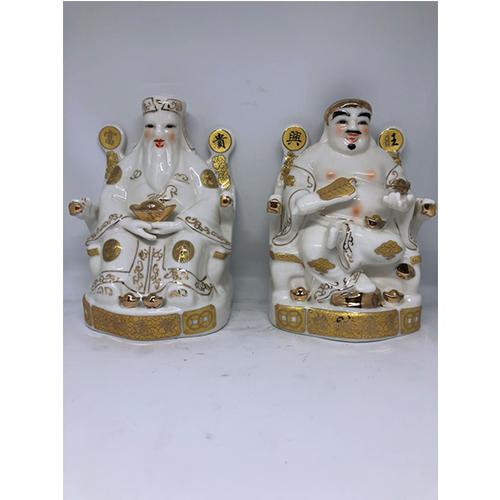 Tượng Thổ Địa Và Thần Tài Chéo Chân Trắng PT0047 (7inch)