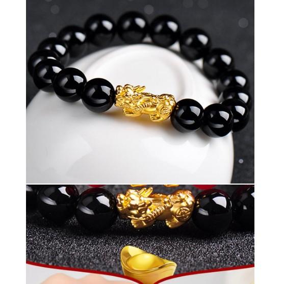 COMBO 02 vòng tay Mã não đen mix tỳ hưu vàng 24k