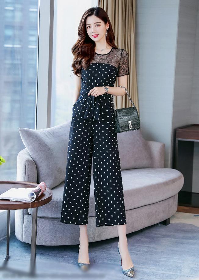 Jumpsuit - Đồ bay lửng ống rộng phối ren thắt nơ eo cực xinh - AV5947