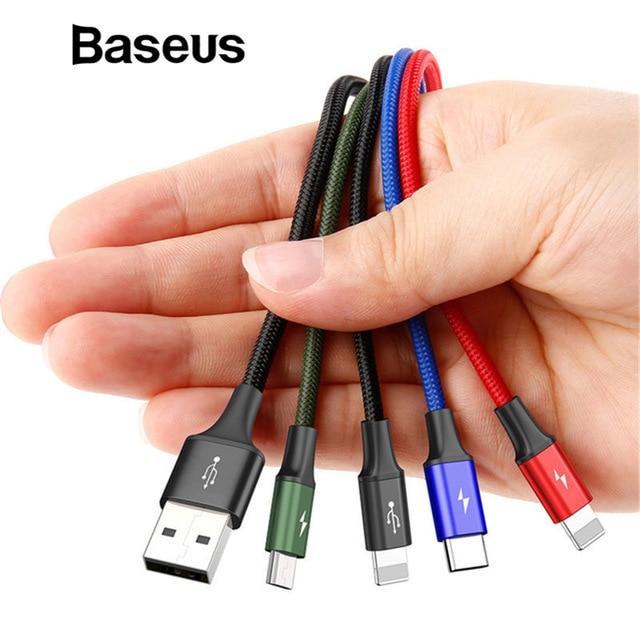 Cáp sạc đa năng BASEUS  4 đầu  All in one Lightning - MicroUSB - Type-C dài 120cm sạc nhiều thiết bị cùng một lúc hỗ trợ sạc nhanh cho các smartphone