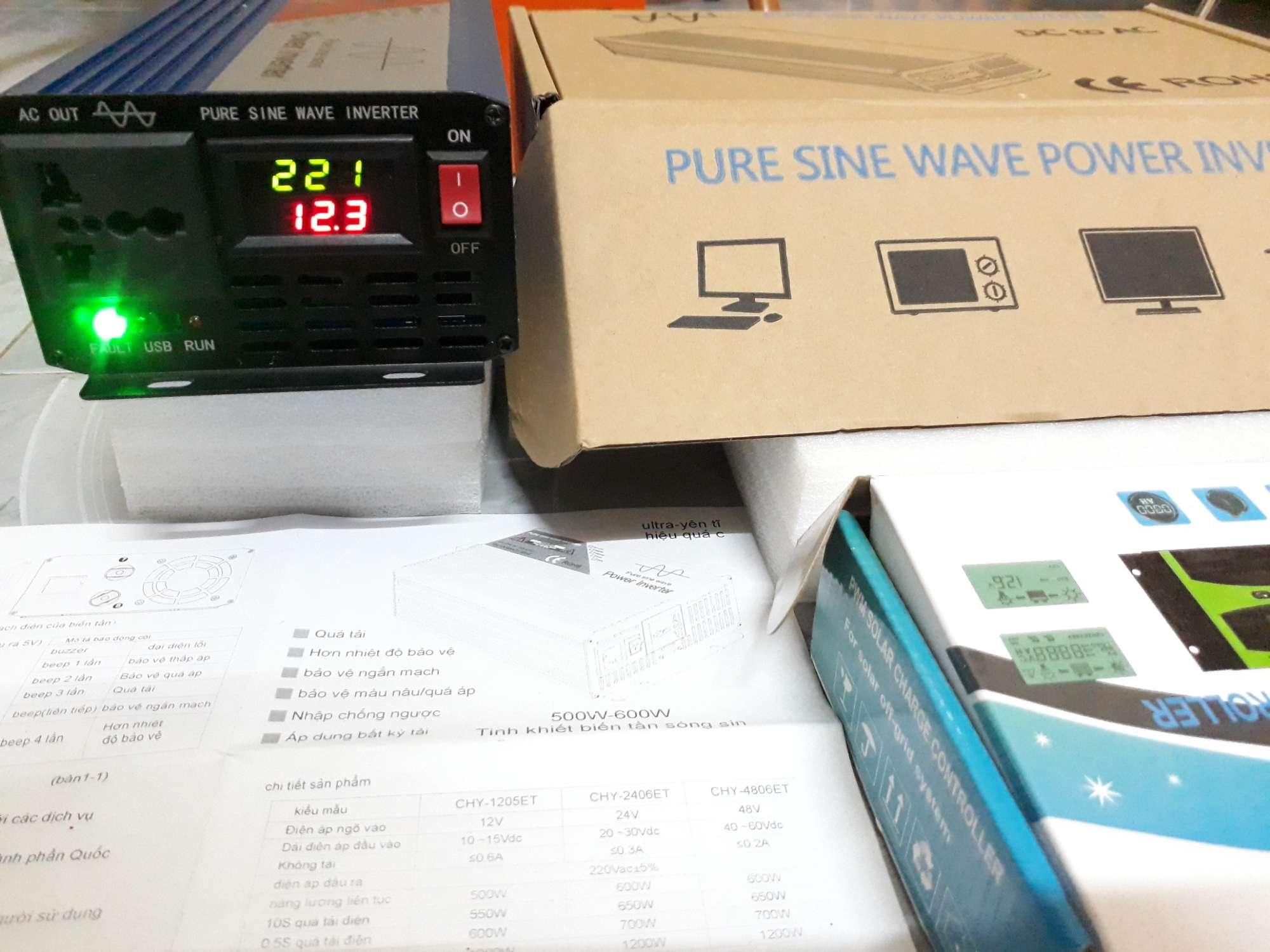 Pin Năng Lượng Mặt Trời 110w + kèm sạc 40a + kích 1200w sin chuẩn tặng kèm jack mc4