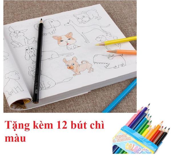 Sách tập tô 5000 hình kèm 12 bút màu cho bé