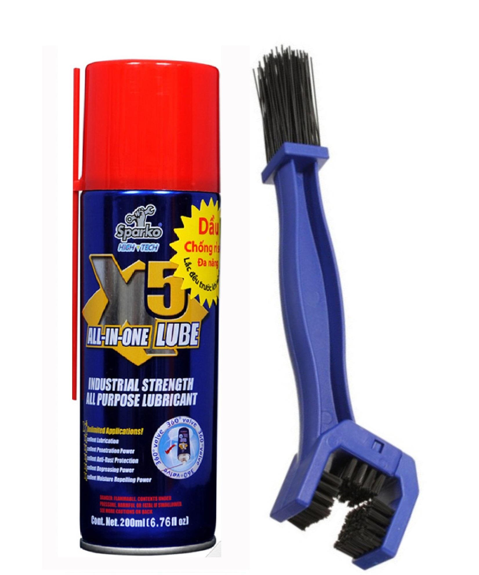 Combo Chai xit chống rỉ sét bôi trơn X5 200ml và bàn chải vệ sinh sên 3D